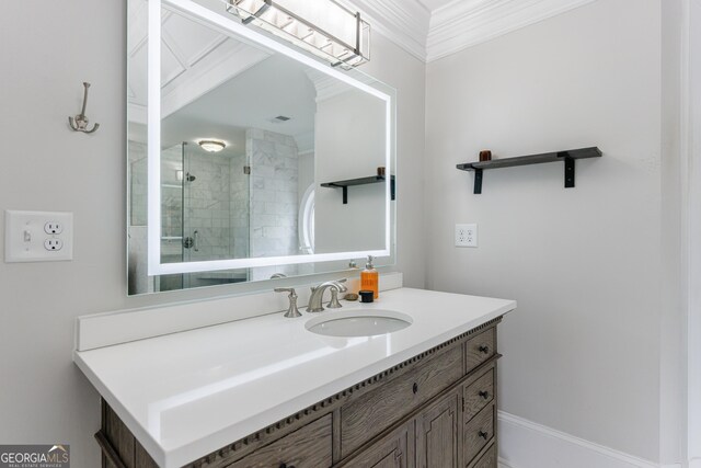 2005 Westbourne Way, Alpharetta, GA 30022 - full bathroom with vanity, a stall shower, and ornamental molding
