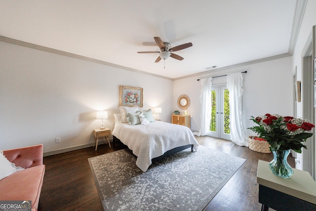 2005 Westbourne Way, Alpharetta, GA 30022 - bedroom featuring french doors, wood finished floors, crown molding, access to outside, and baseboards