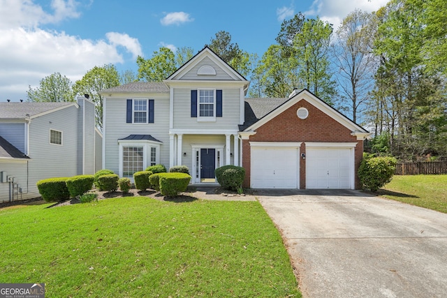 3936 Toccoa Falls Dr, Duluth, GA 30097 - neoclassical home featuring an attached garage, concrete driveway, and brick siding