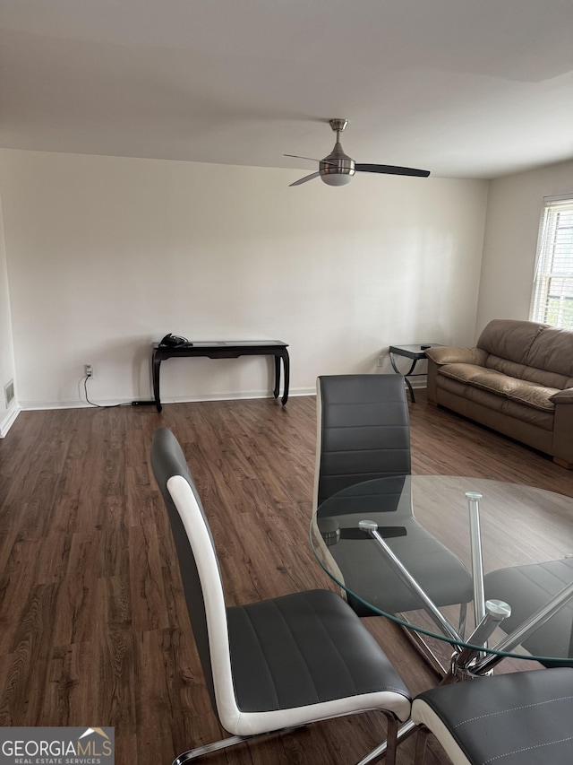 2791 Biscayne Dr, Conyers, GA 30012 - dining room with dark wood-type flooring and ceiling fan