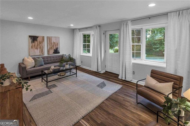 656 Channing Dr NW, Atlanta, GA 30318 - living area featuring wood finished floors and recessed lighting