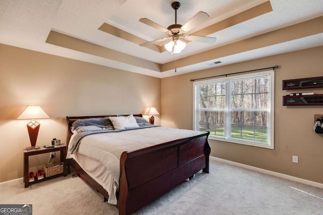 8166 N Pine Cone Dr, Villa Rica, GA 30180 - bedroom featuring light colored carpet, visible vents, baseboards, and a raised ceiling