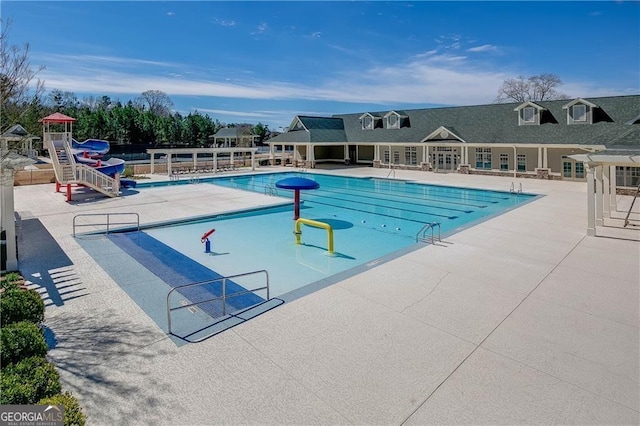 3787 Cheyenne Ln, Jefferson, GA 30549 - community pool featuring fence, a patio area, and a water slide