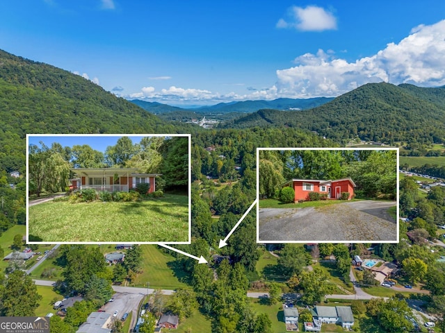 256 Black Rock Mountain Pkwy, Clayton, GA 30525 - birds eye view of property with a wooded view and a mountain view