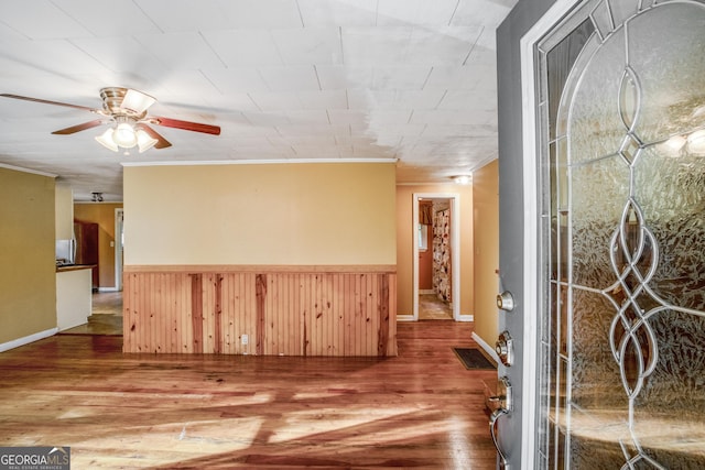 256 Black Rock Mountain Pkwy, Clayton, GA 30525 - entryway featuring visible vents, ornamental molding, wood finished floors, and a ceiling fan