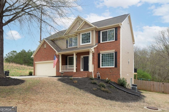 830 Buffington Way, Canton, GA 30115 - view of front of home featuring brick siding, an attached garage, concrete driveway, and fence
