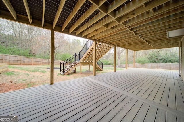 830 Buffington Way, Canton, GA 30115 - wooden deck featuring a fenced backyard and stairs