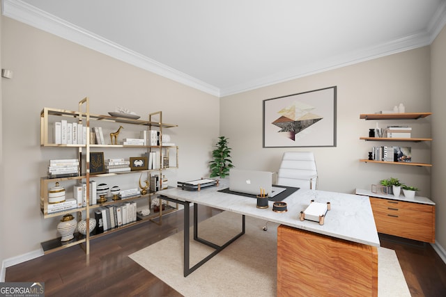 1803 Gold Finch Way, Lawrenceville, GA 30043 - home office with crown molding and dark wood-style flooring