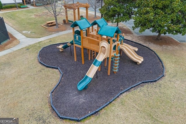 community play area with a pergola and a yard