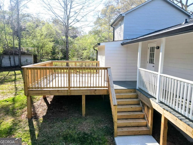deck featuring stairway