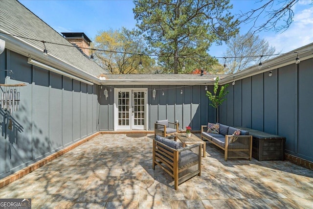 view of patio / terrace featuring an outdoor living space and french doors