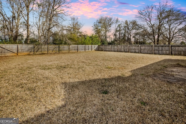 view of yard with a fenced backyard
