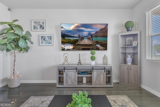 interior space with baseboards, plenty of natural light, and wood finished floors