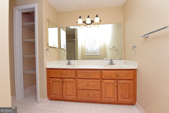 3112 Allison Ct, Young Harris, GA 30582 - full bath featuring double vanity, a walk in closet, a sink, and a textured ceiling