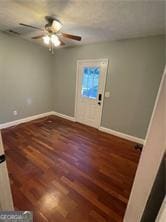 370 Rainey Dr, Dawsonville, GA 30534 - foyer featuring baseboards, ceiling fan, and wood finished floors
