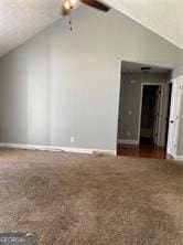 370 Rainey Dr, Dawsonville, GA 30534 - bonus room featuring baseboards, vaulted ceiling, and ceiling fan
