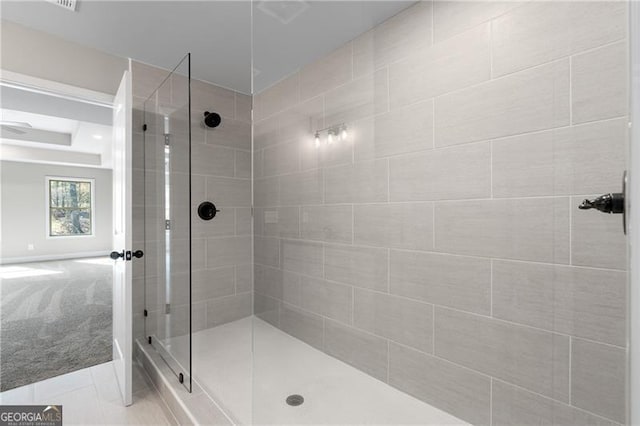 5726 Ridgewater Cir, Gainesville, GA 30506 - full bath featuring baseboards, a tile shower, and tile patterned flooring