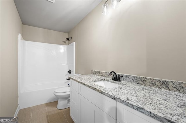 5726 Ridgewater Cir, Gainesville, GA 30506 - bathroom with toilet, vanity, tile patterned floors, and bathtub / shower combination