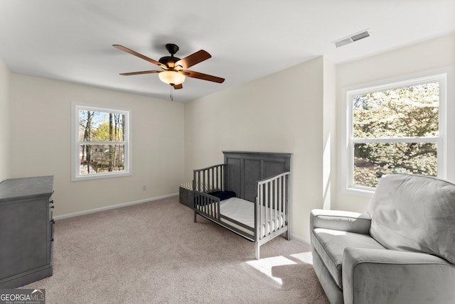385 Jayne Ellen Way, Alpharetta, GA 30009 - bedroom with light carpet, baseboards, and ceiling fan