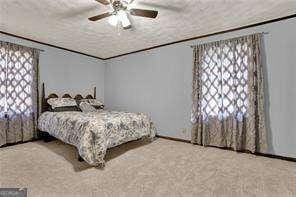 bedroom with a ceiling fan and carpet floors