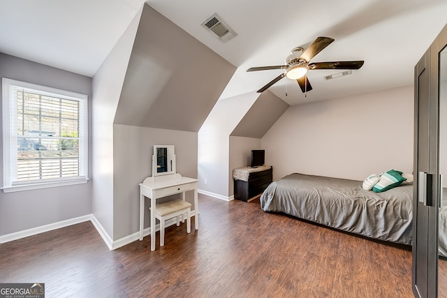 5045 Southern Trace Dr, Gainesville, GA 30504 - bedroom with wood finished floors, baseboards, lofted ceiling, and ceiling fan