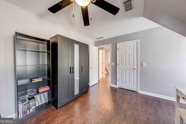 5045 Southern Trace Dr, Gainesville, GA 30504 - unfurnished office featuring dark wood finished floors, a ceiling fan, and baseboards