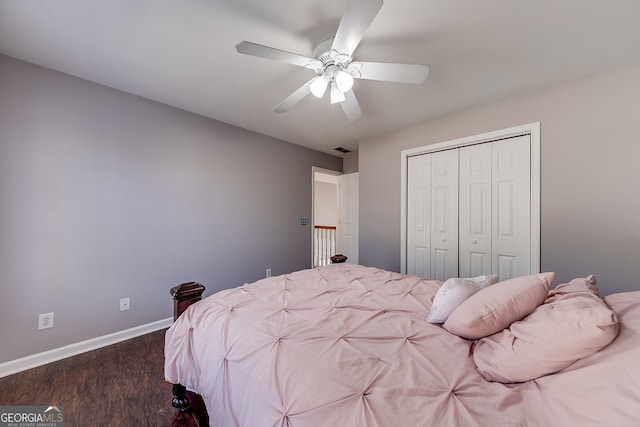 5045 Southern Trace Dr, Gainesville, GA 30504 - bedroom featuring wood finished floors, a closet, baseboards, and ceiling fan