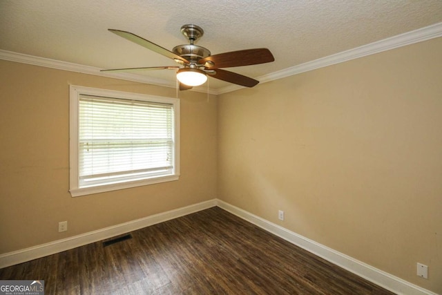 1100 Atlantic Ave, Waycross, GA 31501 - unfurnished room with dark wood finished floors, ceiling fan, ornamental molding, and a textured ceiling
