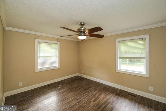 1100 Atlantic Ave, Waycross, GA 31501 - empty room featuring ceiling fan, dark wood-style flooring, a textured ceiling, and crown molding