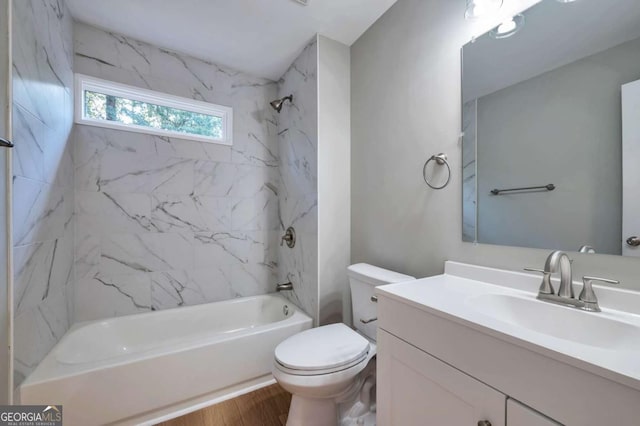 3650 Clovis Ct NW, Atlanta, GA 30331 - bathroom featuring toilet, vanity, shower / bath combination, and wood finished floors