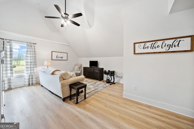 2442 Lower Union Hill Rd, Canton, GA 30115 - living area featuring a ceiling fan, lofted ceiling, and wood finished floors