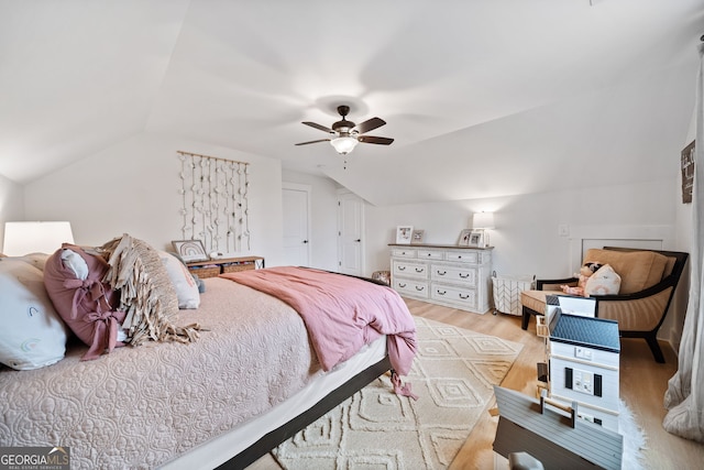 2442 Lower Union Hill Rd, Canton, GA 30115 - bedroom with lofted ceiling, wood finished floors, and a ceiling fan
