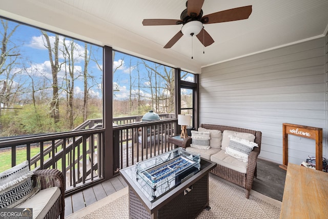 2442 Lower Union Hill Rd, Canton, GA 30115 - sunroom / solarium with a ceiling fan and an outdoor living space with a fire pit