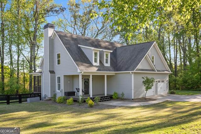 2442 Lower Union Hill Rd, Canton, GA 30115 - view of front of house featuring covered porch, a garage, driveway, a shingled roof, and a chimney