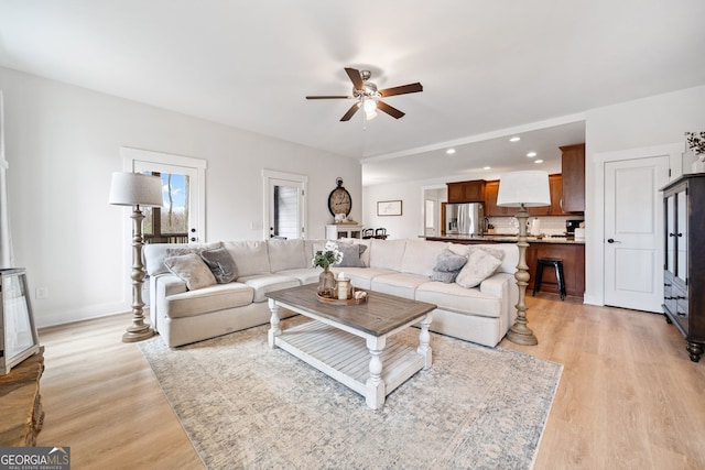 2442 Lower Union Hill Rd, Canton, GA 30115 - living area with a ceiling fan, light wood-type flooring, recessed lighting, and baseboards