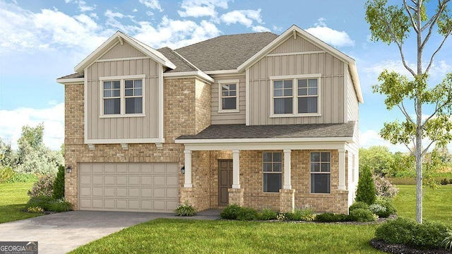 52 Sheryl Way, Loganville, GA 30052 - craftsman-style home with an attached garage, a front yard, and a shingled roof
