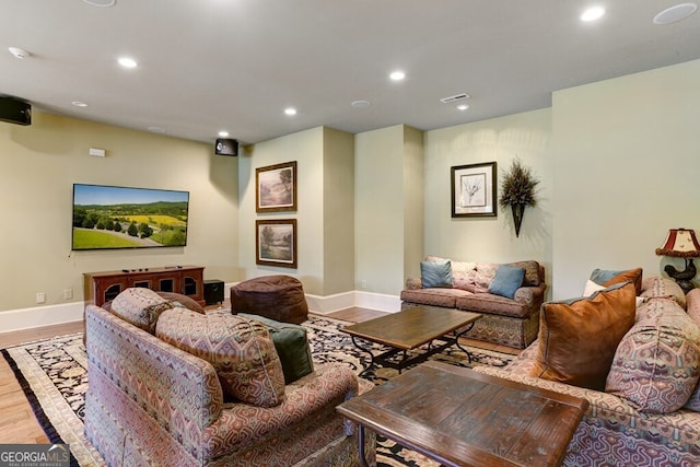 2373 Herman Drake Rd, Young Harris, GA 30582 - living room with recessed lighting, baseboards, visible vents, and wood finished floors