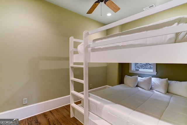 2373 Herman Drake Rd, Young Harris, GA 30582 - bedroom featuring recessed lighting, baseboards, ceiling fan, visible vents, and wood finished floors