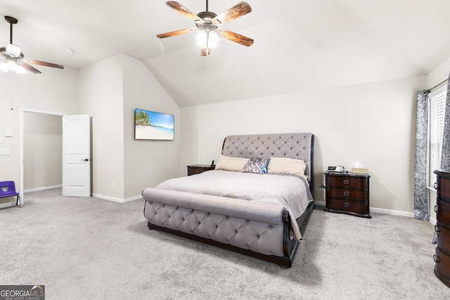 6018 Cloverfield Way, Braselton, GA 30517 - carpeted bedroom featuring vaulted ceiling, baseboards, and a ceiling fan