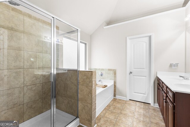 6018 Cloverfield Way, Braselton, GA 30517 - full bath featuring lofted ceiling, a stall shower, a bath, and vanity