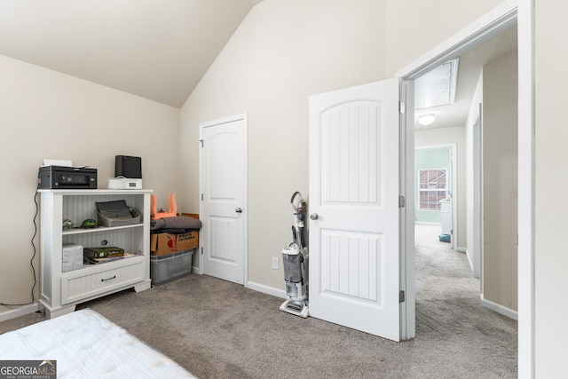 6018 Cloverfield Way, Braselton, GA 30517 - bedroom with carpet floors, vaulted ceiling, attic access, and baseboards