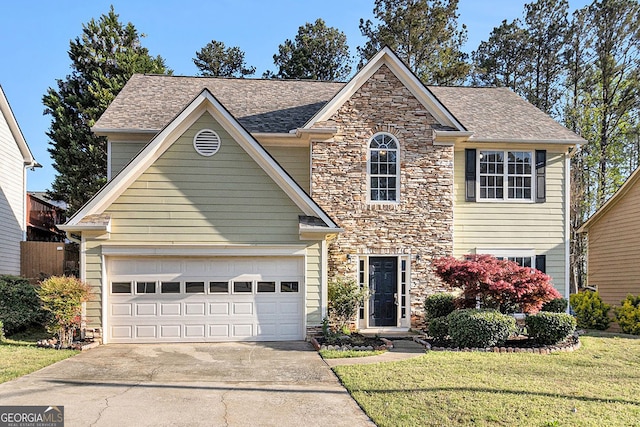 3707 Mcguire St NW, Kennesaw, GA 30144 - traditional-style home with stone siding, concrete driveway, and a front yard