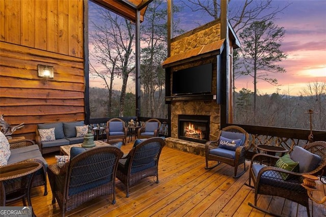 68 Shalom Vw, Blue Ridge, GA 30513 - wooden deck with an outdoor living space with a fireplace