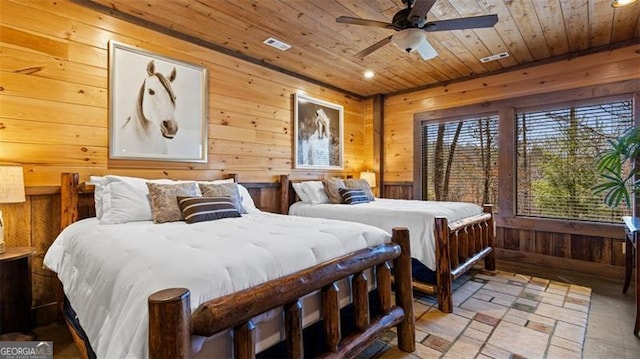 68 Shalom Vw, Blue Ridge, GA 30513 - bedroom with wooden ceiling, wood walls, and recessed lighting