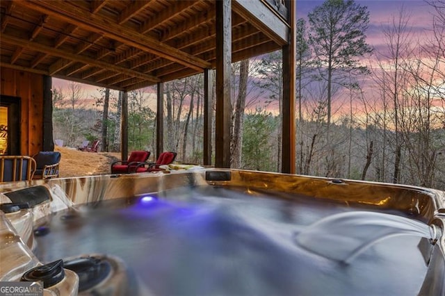 68 Shalom Vw, Blue Ridge, GA 30513 - deck at dusk with a hot tub