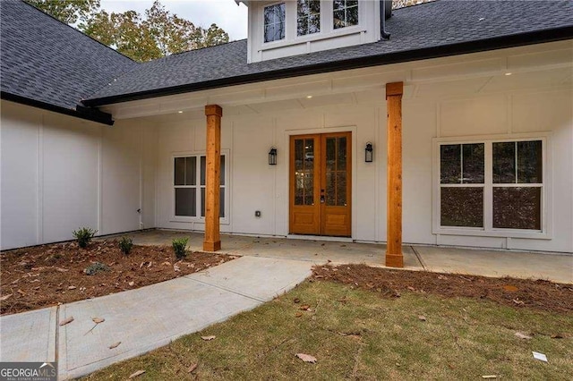 119 Acerose Dr, Jasper, GA 30143 - doorway to property with a shingled roof, covered porch, and french doors