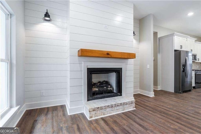 119 Acerose Dr, Jasper, GA 30143 - detailed view of stainless steel appliances, wood finished floors, a fireplace with raised hearth, and recessed lighting