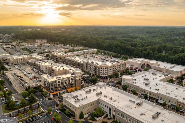 aerial view at dusk of a view of trees