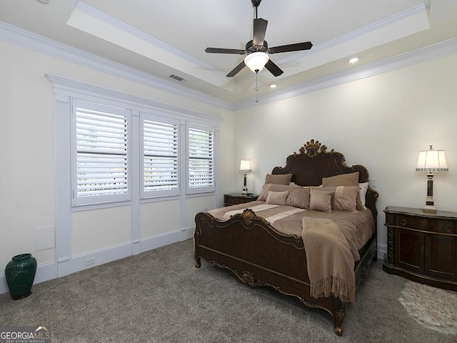 4845 Josie Way NW, Acworth, GA 30101 - bedroom featuring visible vents, carpet, baseboards, ornamental molding, and a tray ceiling
