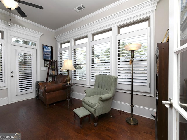 4845 Josie Way NW, Acworth, GA 30101 - sitting room featuring a wealth of natural light, visible vents, ornamental molding, and hardwood / wood-style floors